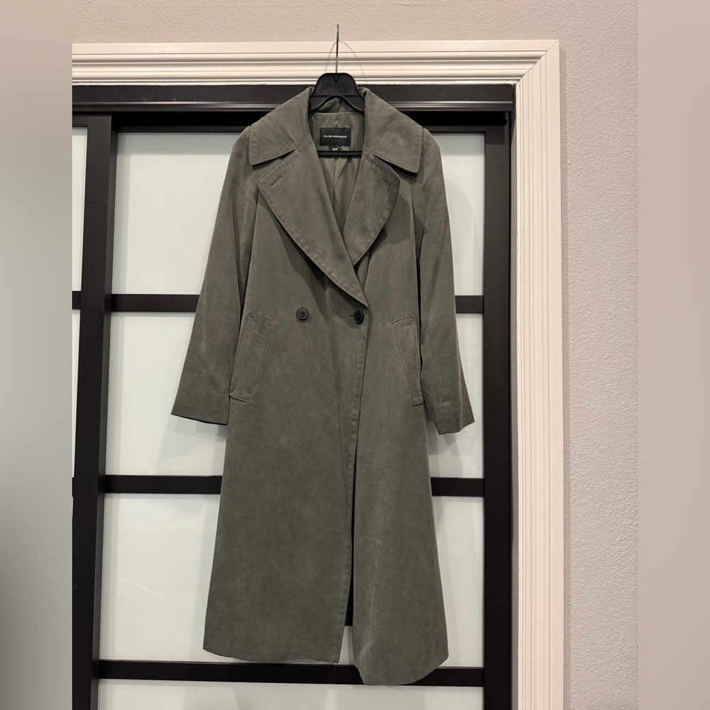 Club Monaco Olive Double-Breasted Trench Coat